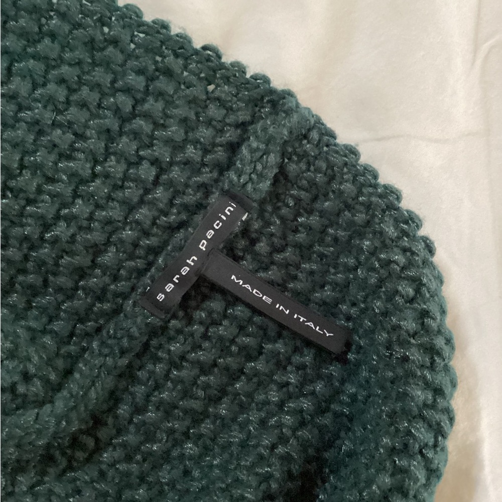 Sarah Pacini dark green cowl scarf with pin - Picture 2 of 5